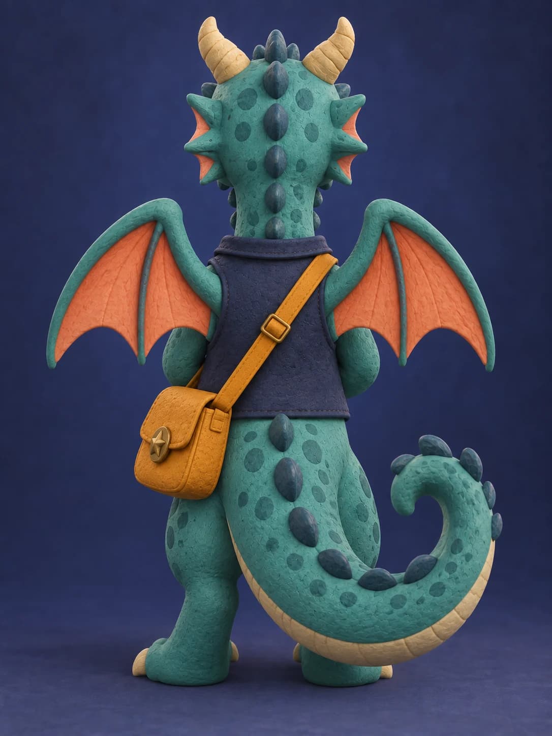 Back identity detail of the same teal dragon mail carrier.