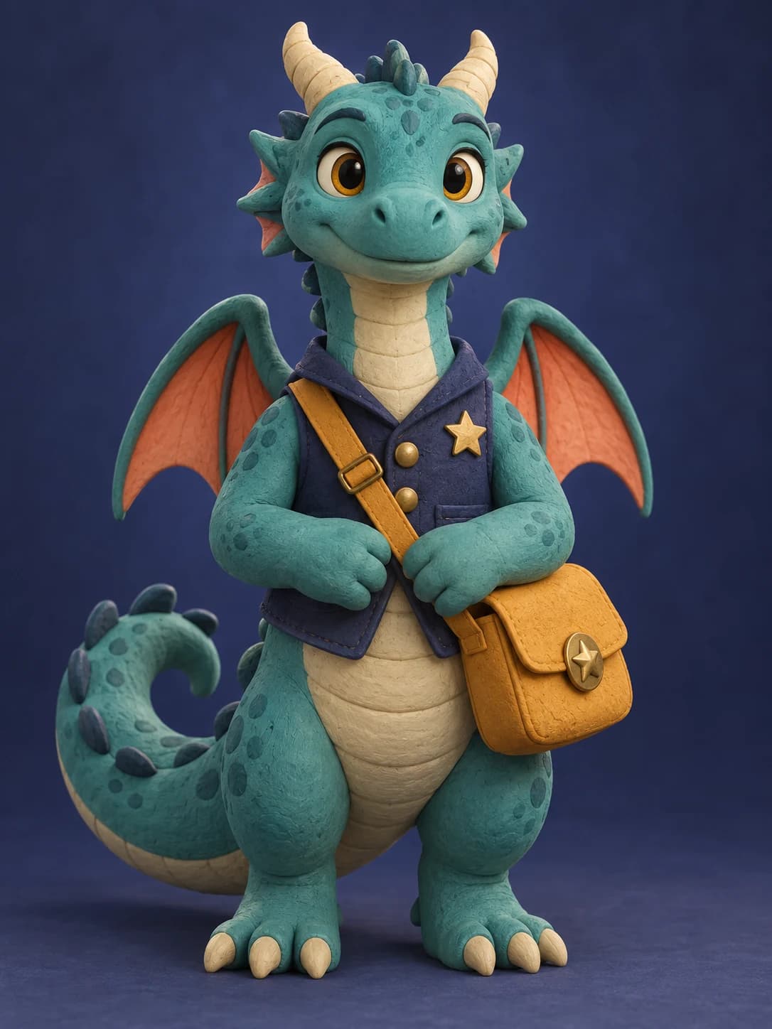 Front identity detail of the same teal dragon mail carrier.