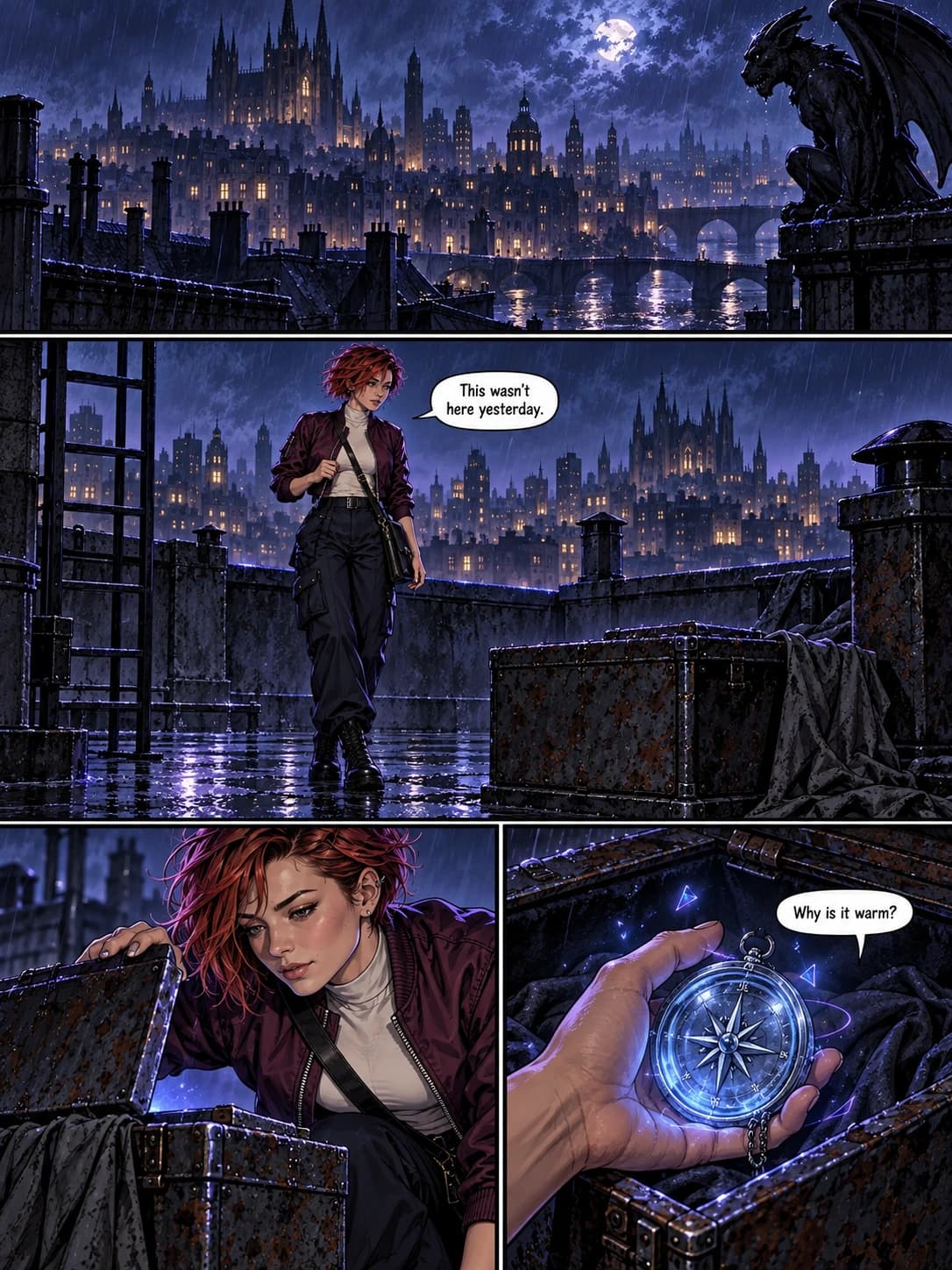 Page 01 · The signal · A strange light above the rooftops