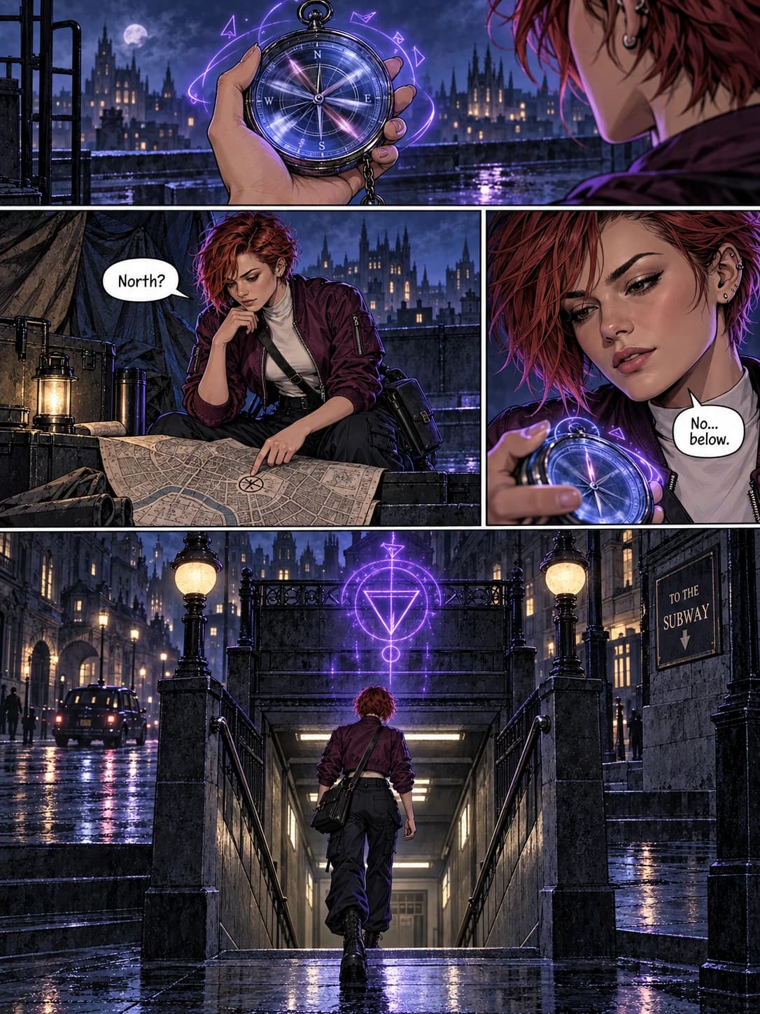 Page 02 · The clue · A compass that points somewhere impossible