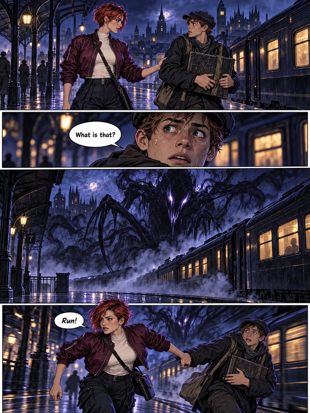 Page 04 · The encounter · A stranger and a spectral threat