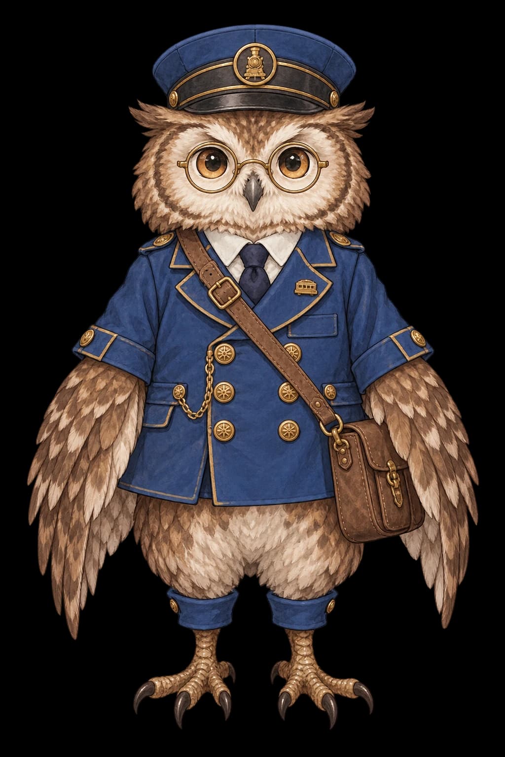 An owl conductor supporting character.