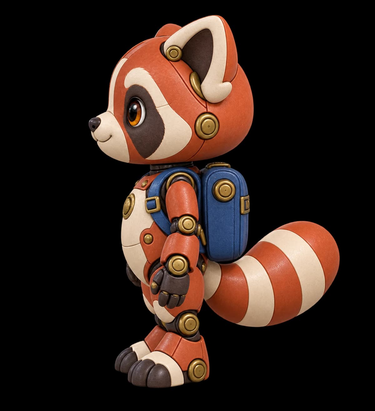 Side identity detail of the same robot red panda.