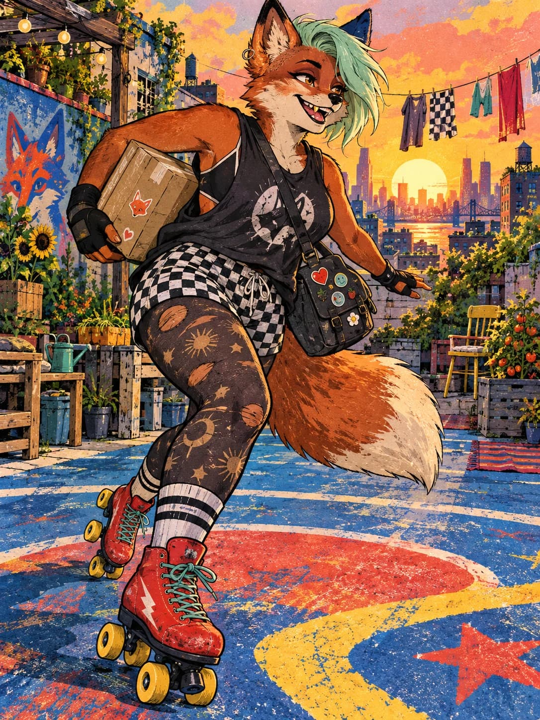 Riva, a red-fox roller courier, original character reference