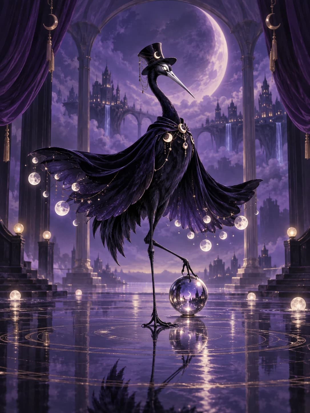 Velvet shadow crane · Elegant illusionist