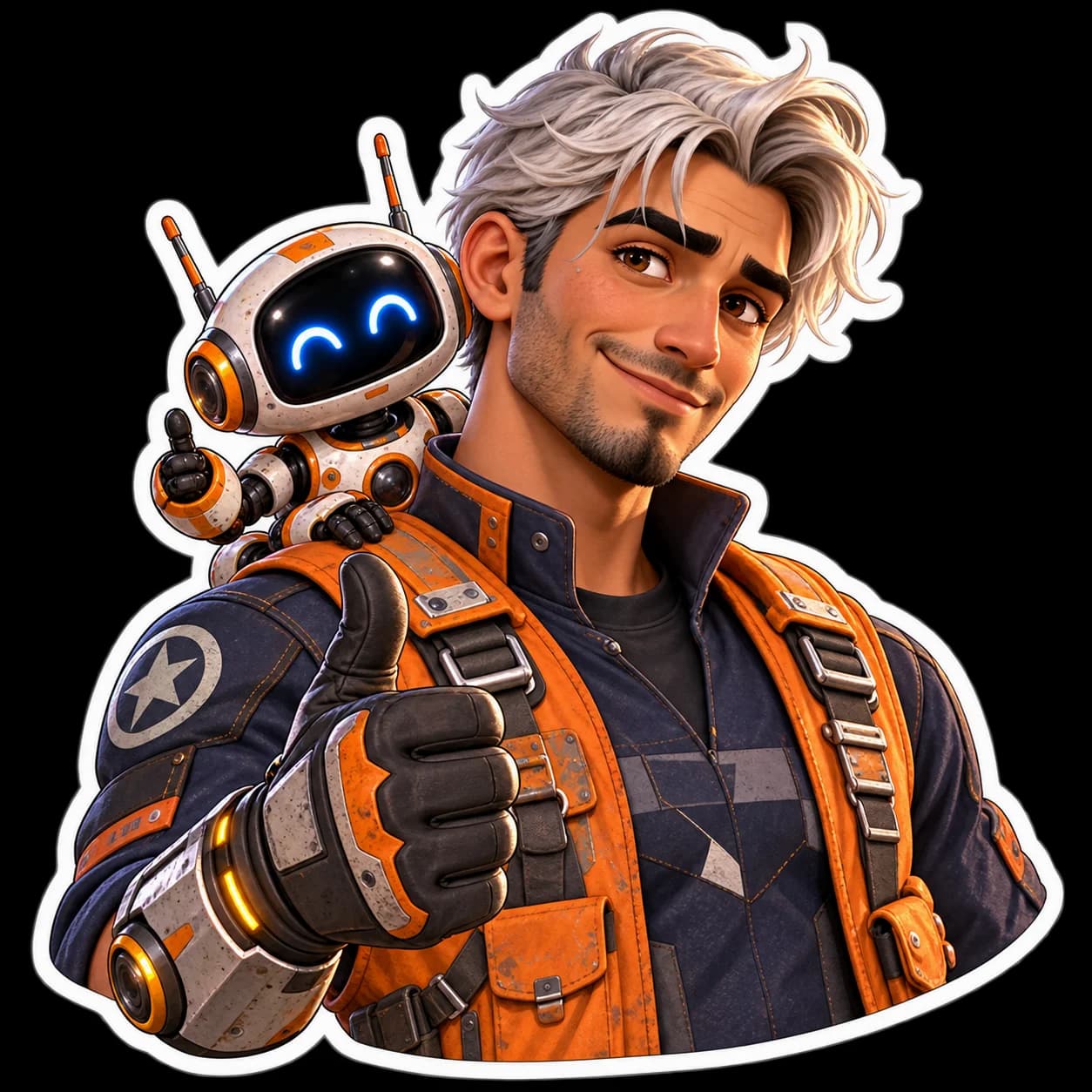 Confident sticker concept for the same adult space mechanic