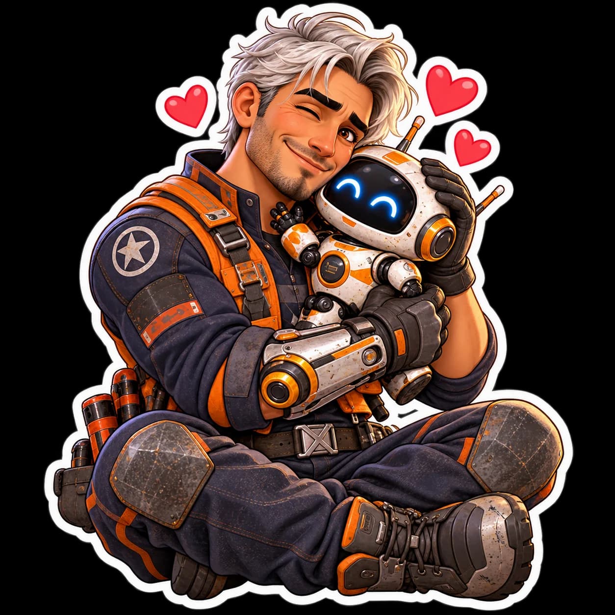 Love sticker concept for the same adult space mechanic
