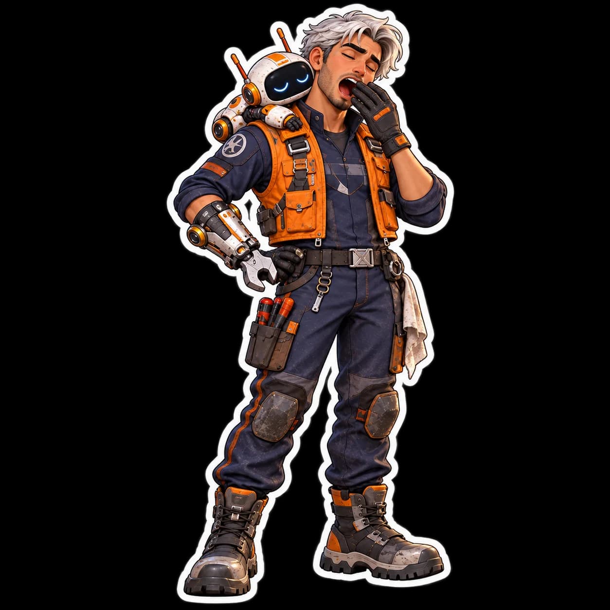 Sleepy sticker concept for the same adult space mechanic