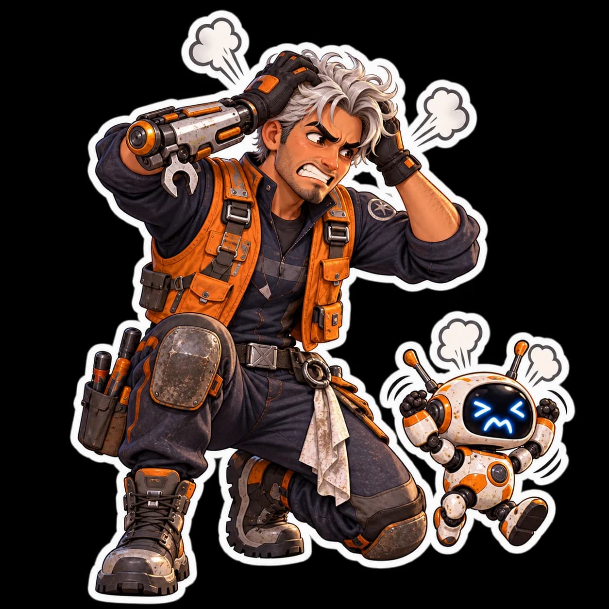 Angry sticker concept for the same adult space mechanic
