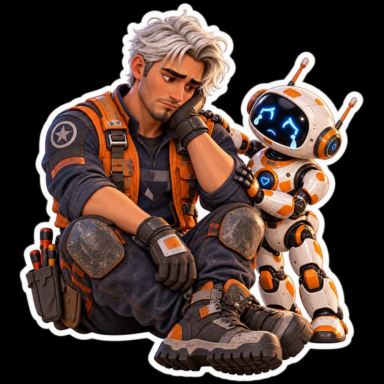 Sad sticker concept for the same adult space mechanic