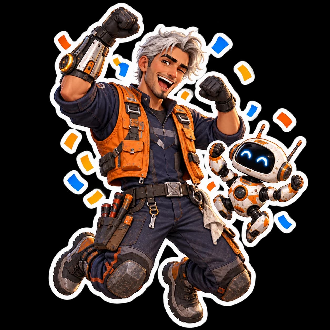 Excited sticker concept for the same adult space mechanic