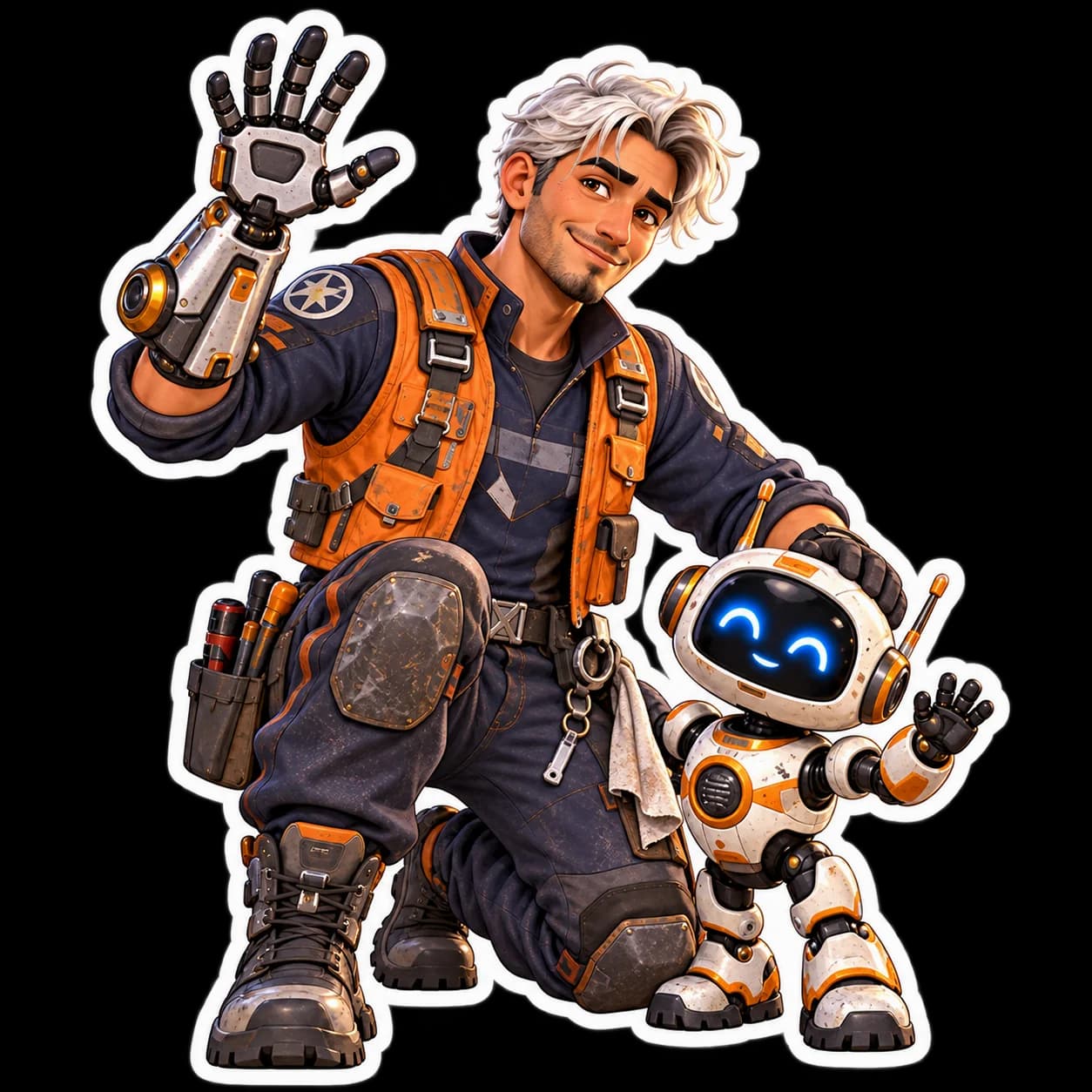 Greeting sticker concept for the same adult space mechanic