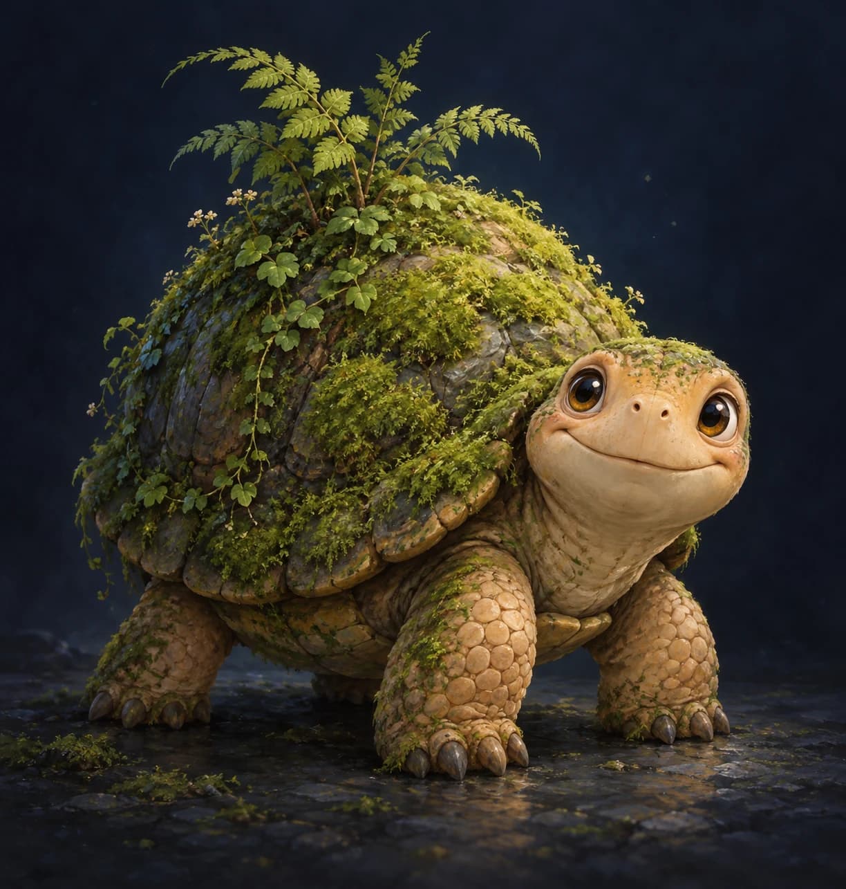 A charming original moss turtle character