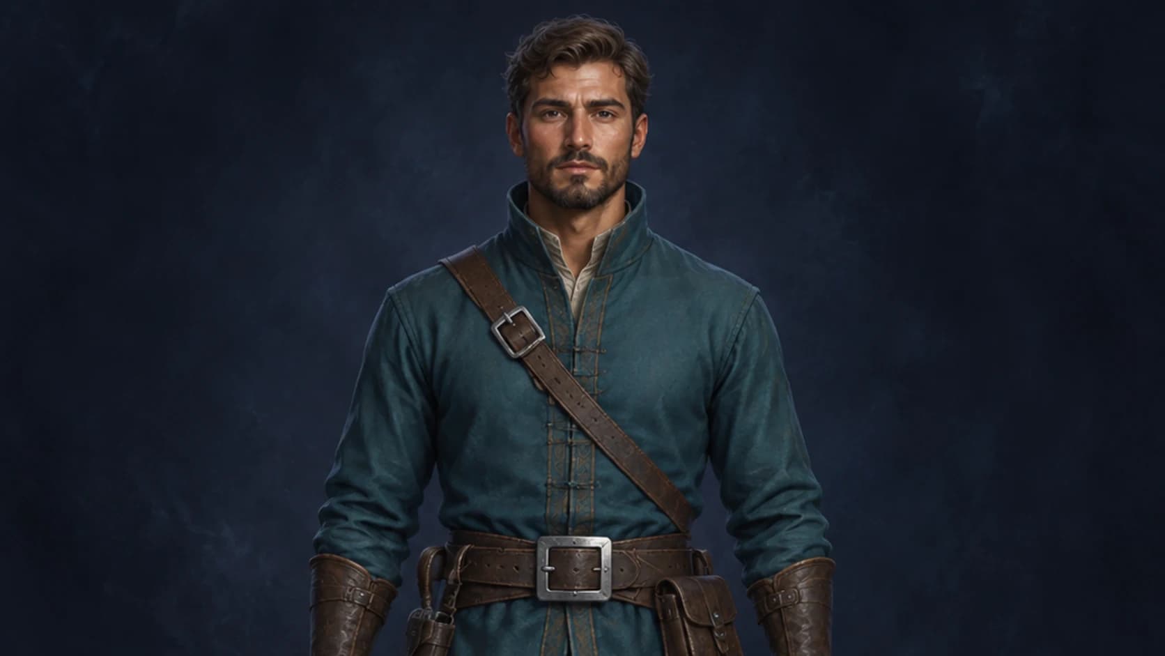Prepared original: adventurer wearing a teal tunic.