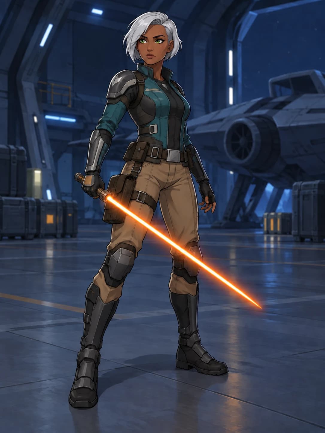 After: the same ranger with short white hair.