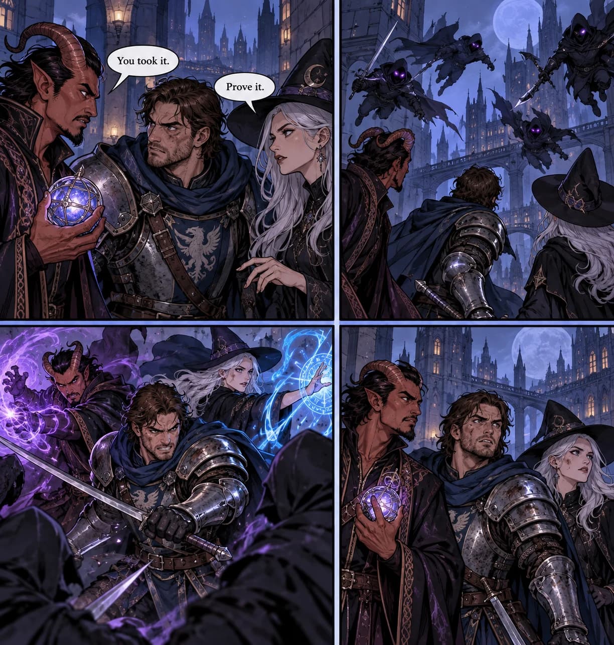 Three urban fantasy rivals interact across a complete comic page