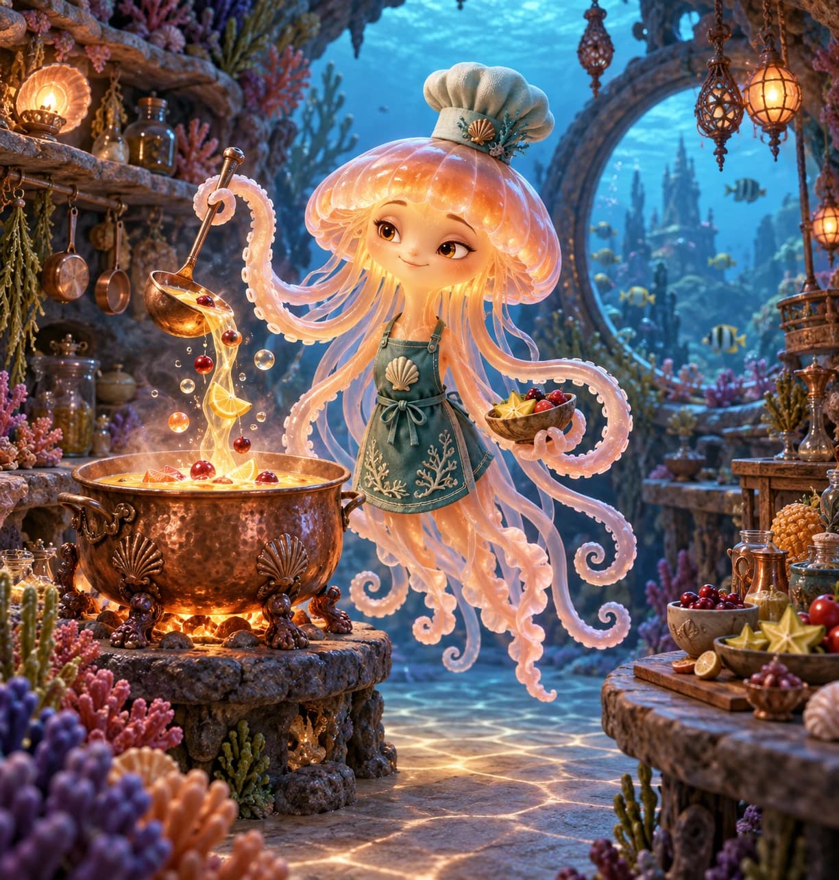 A luminous jellyfish chef