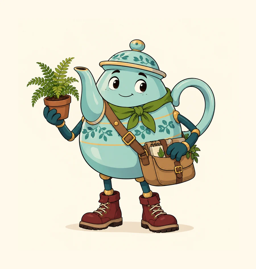 Original walking teapot botanist, prepared random-character inspiration.