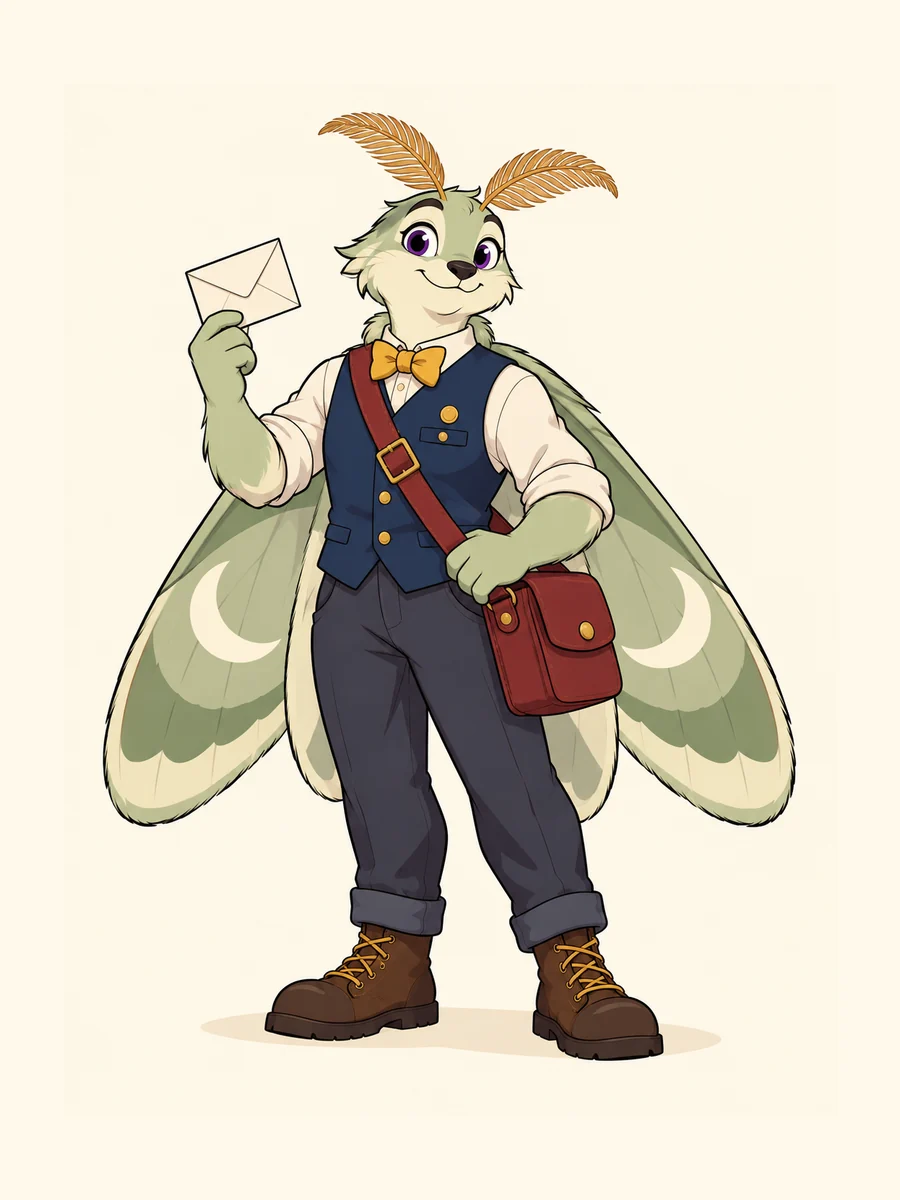Original moon-moth postal worker with complete wings and bag.