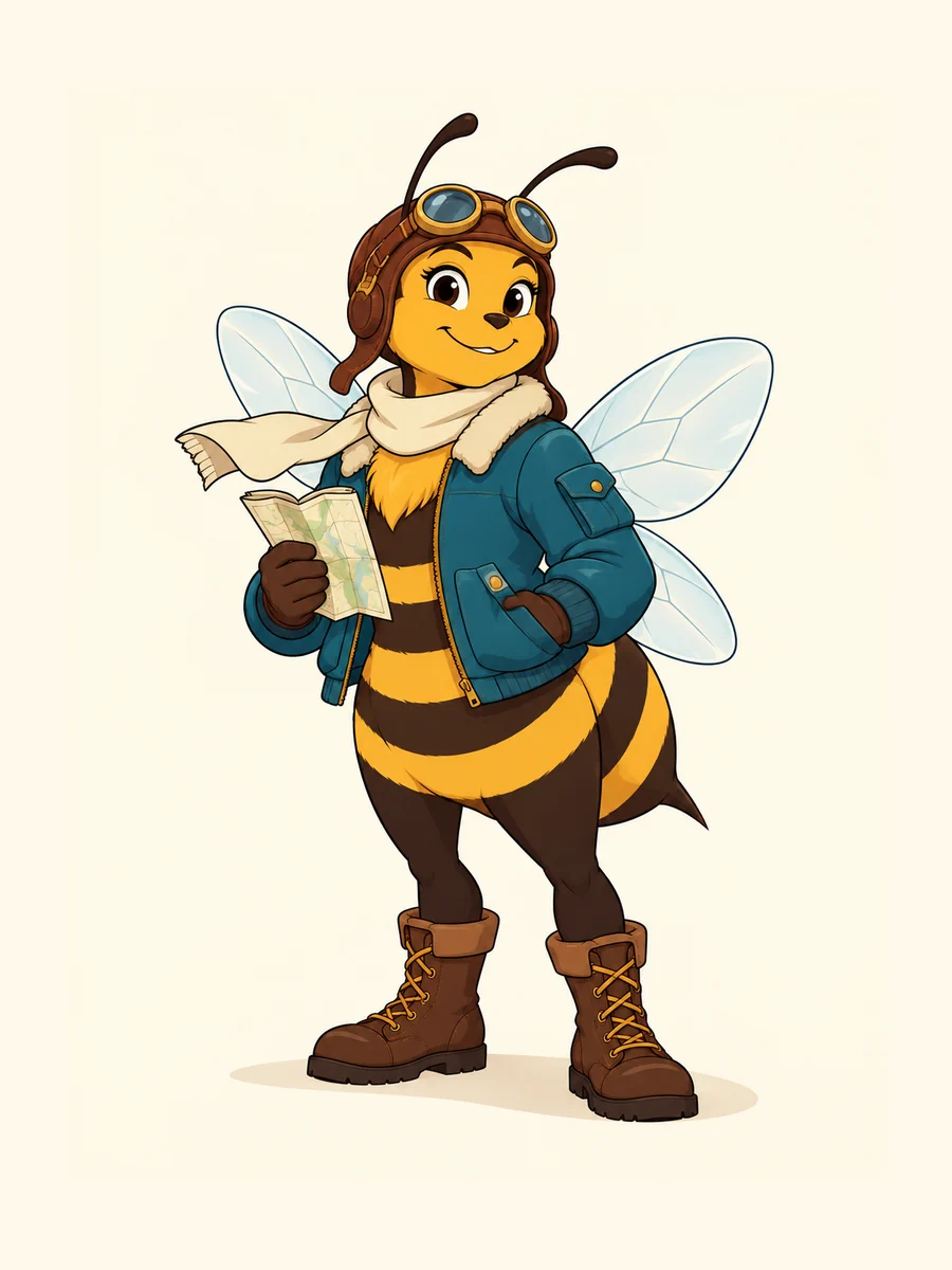 Original bee pilot with a complete readable cartoon silhouette.