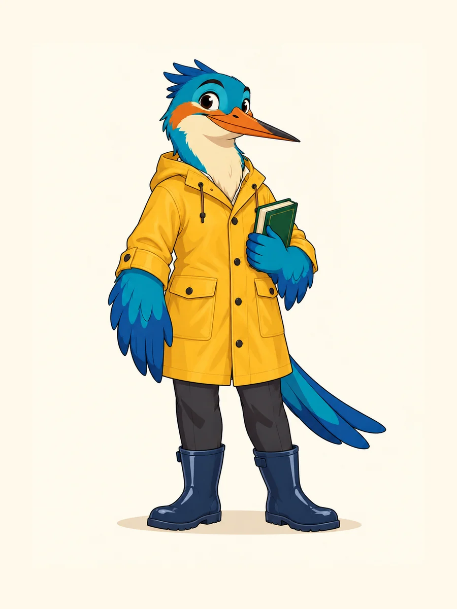 The same kingfisher teacher in a rain outfit.
