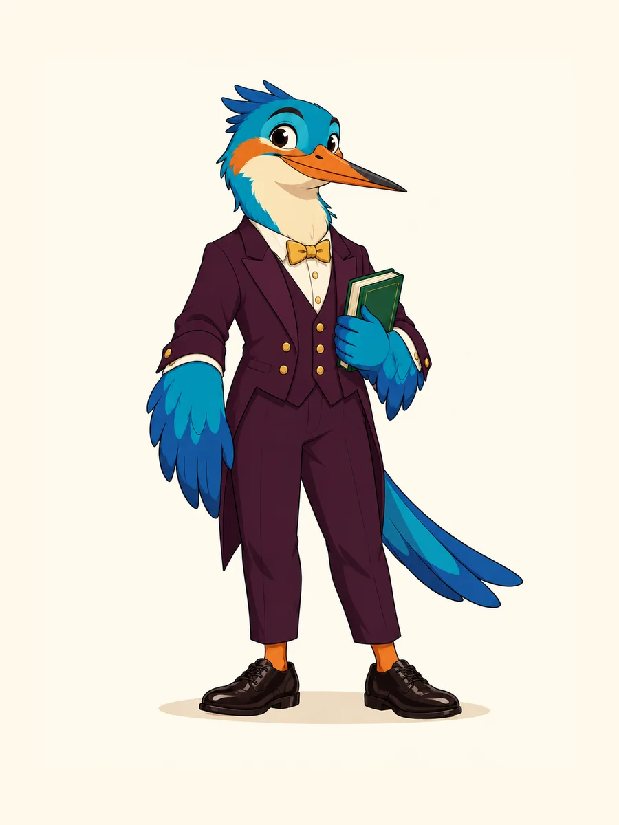 The same kingfisher teacher in a formal outfit.