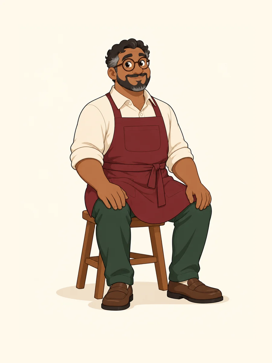 The same bakery owner seated.
