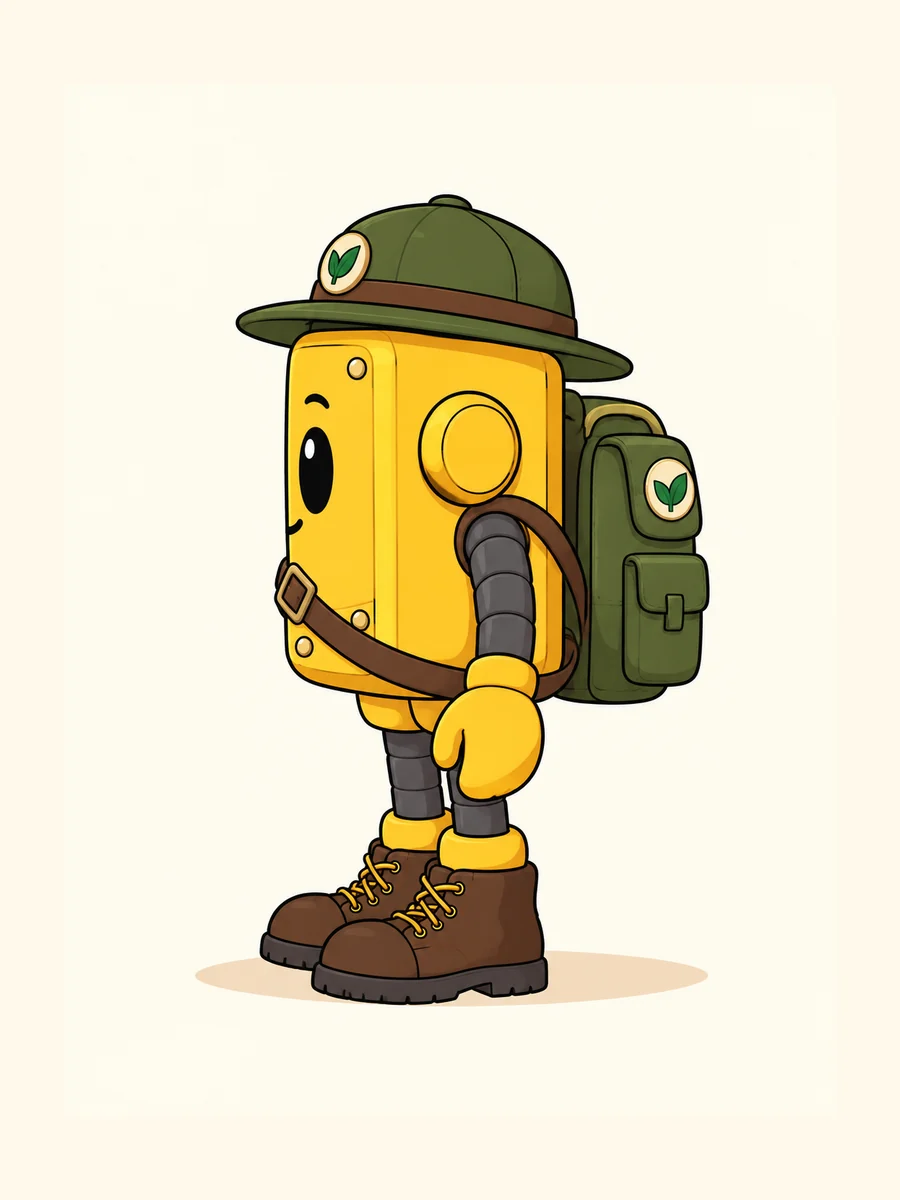 The same yellow robot park ranger, side reference view.