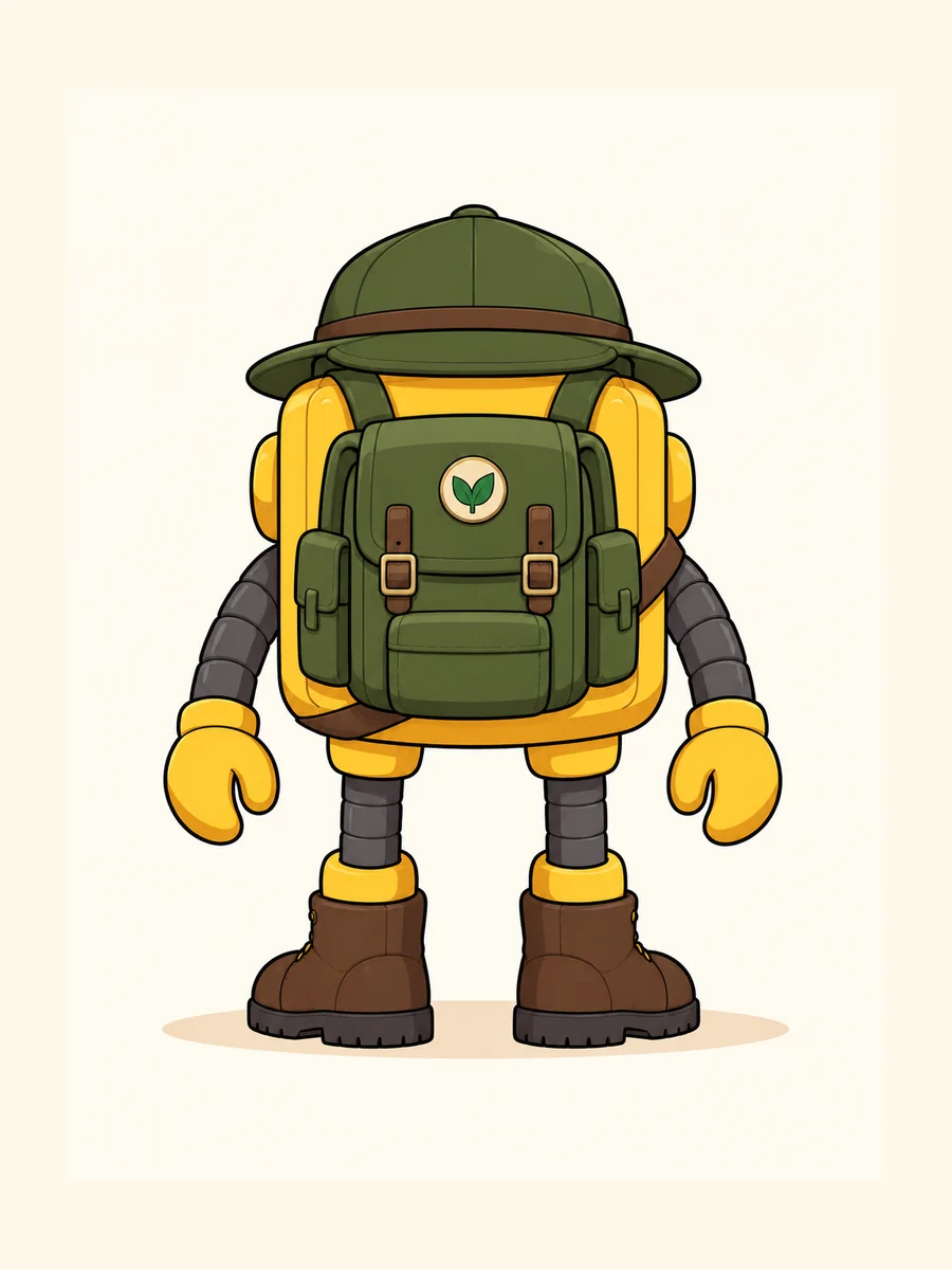 The same yellow robot park ranger, back reference view.