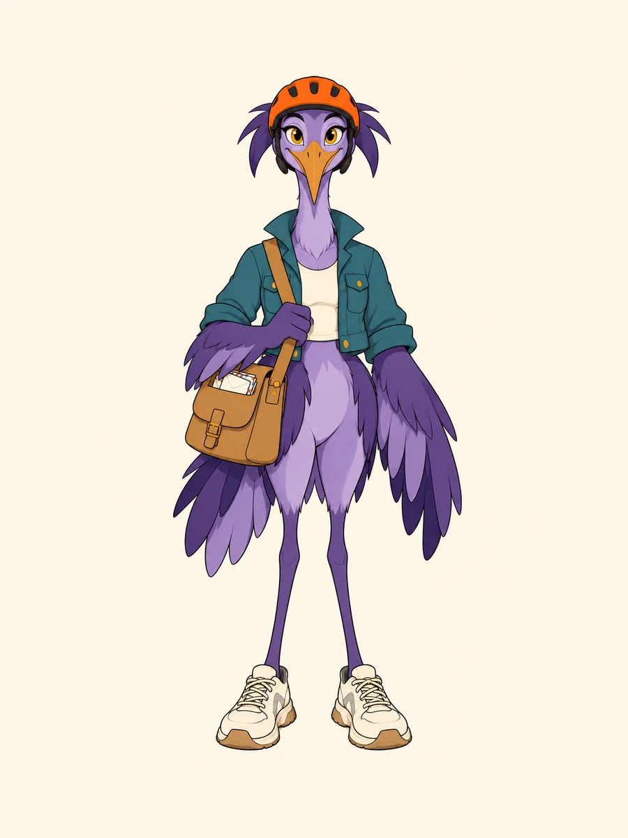 Purple heron messenger front reference view