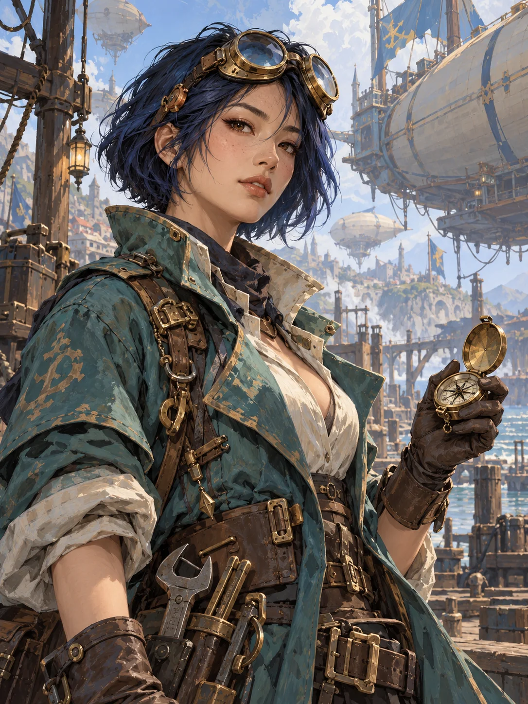 Original illustration of a blue-haired game mechanic