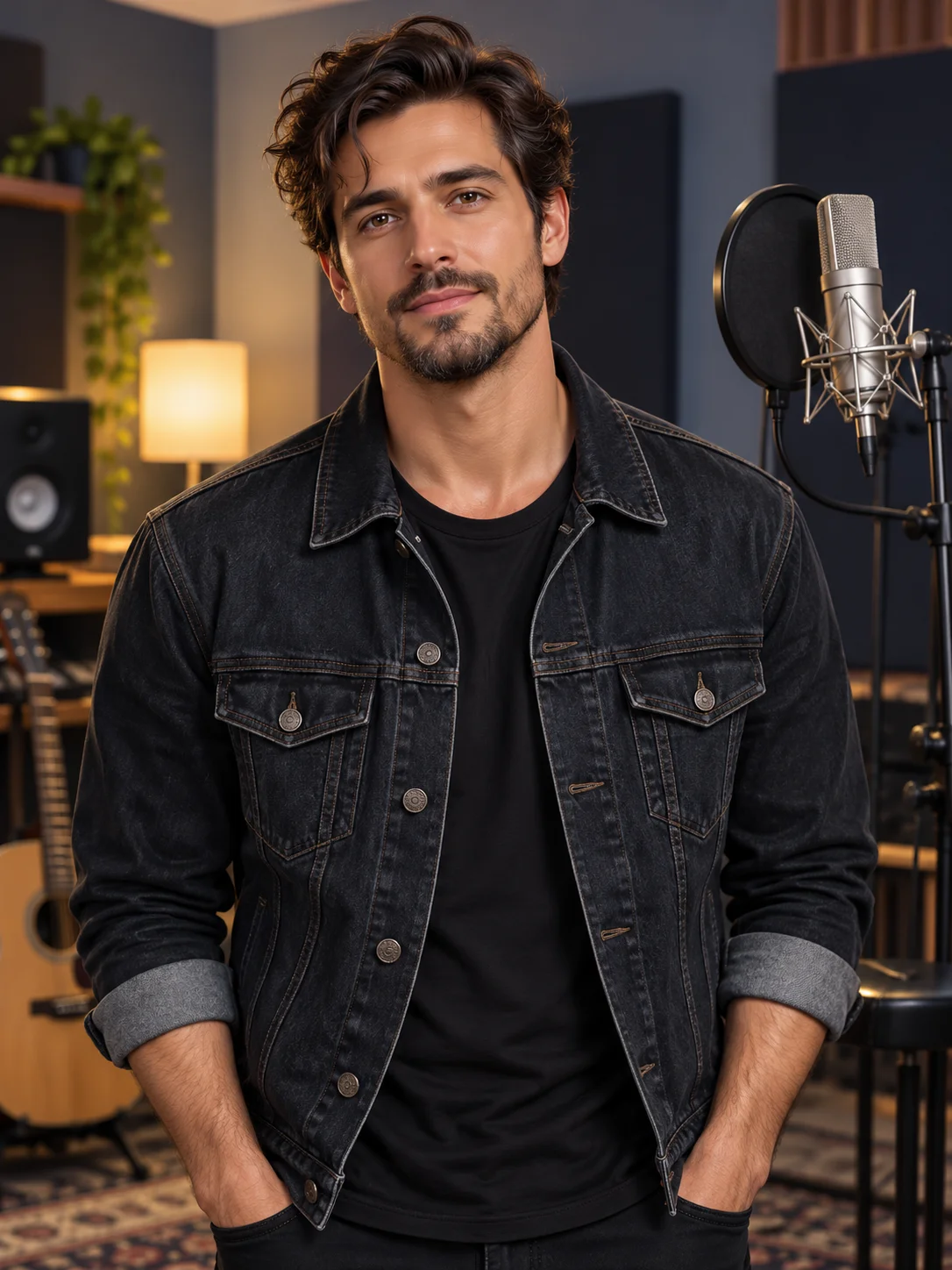 Original synthetic portrait of a musician in a studio