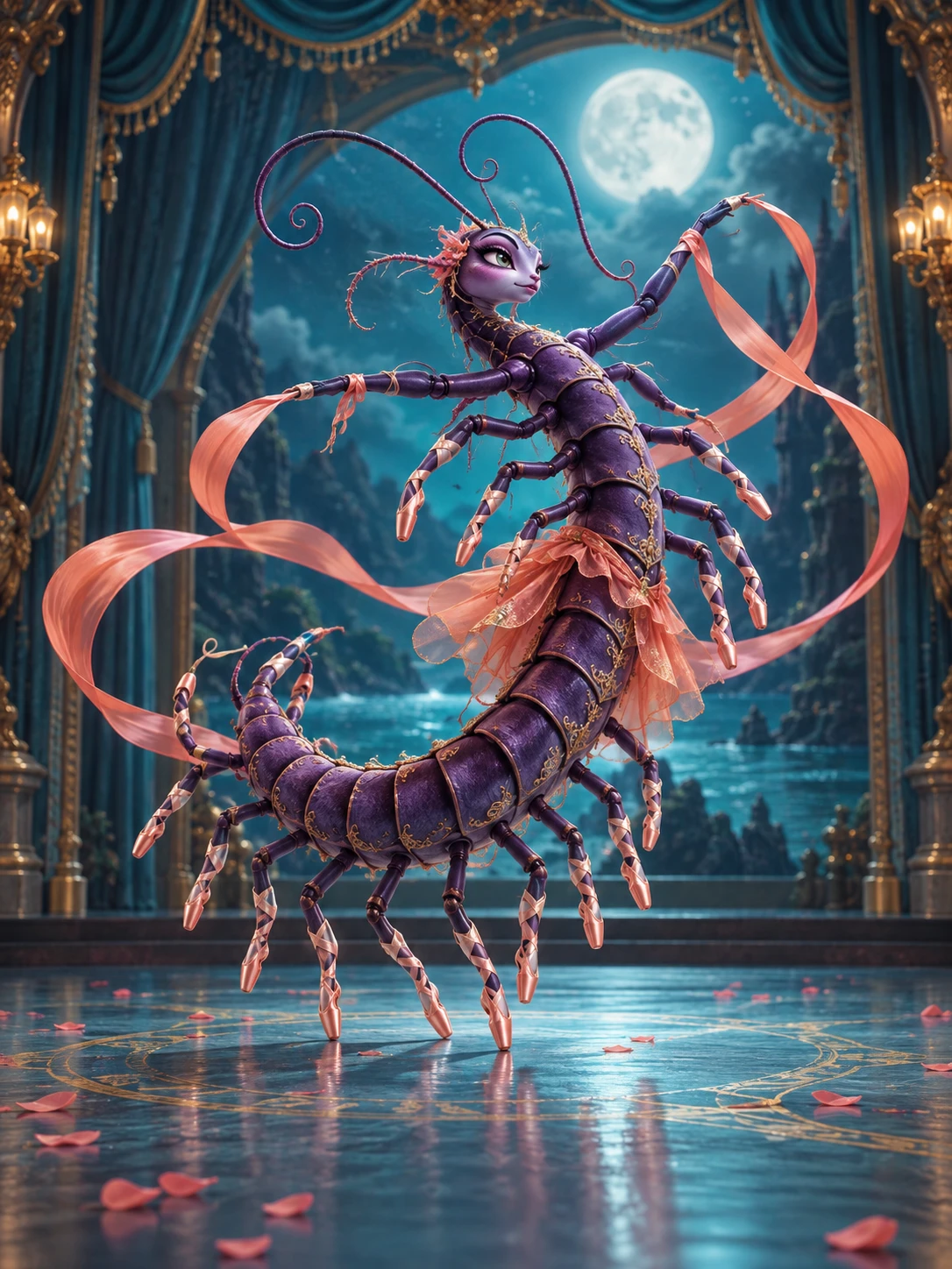 A giant violet centipede ballet dancer