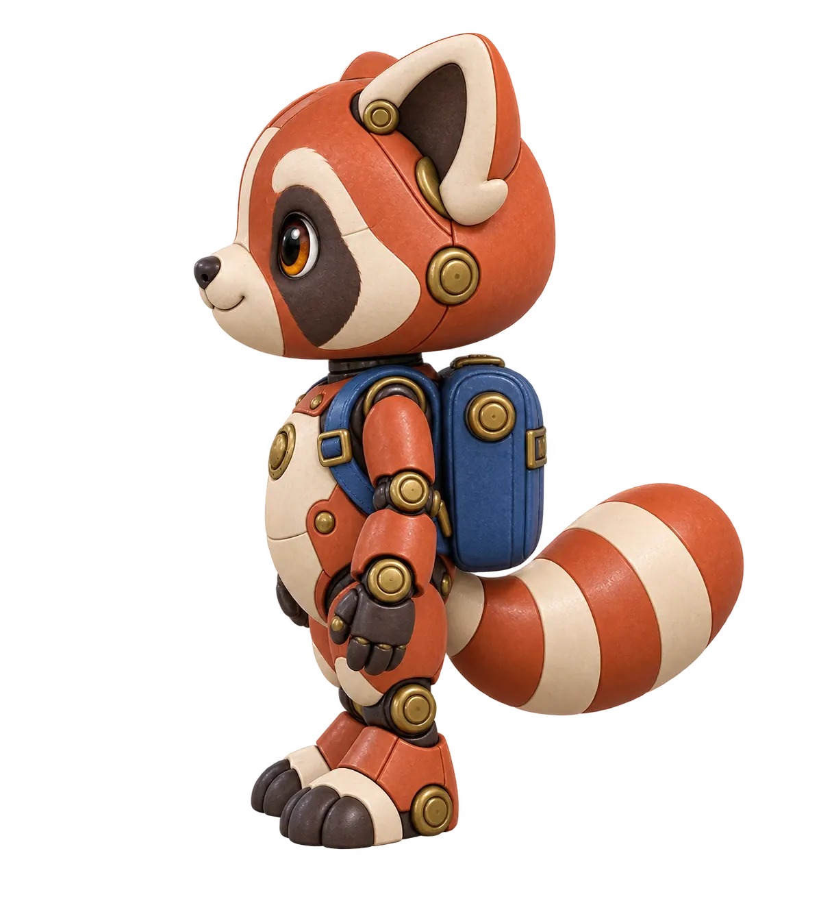 Side identity detail of the same robot red panda.