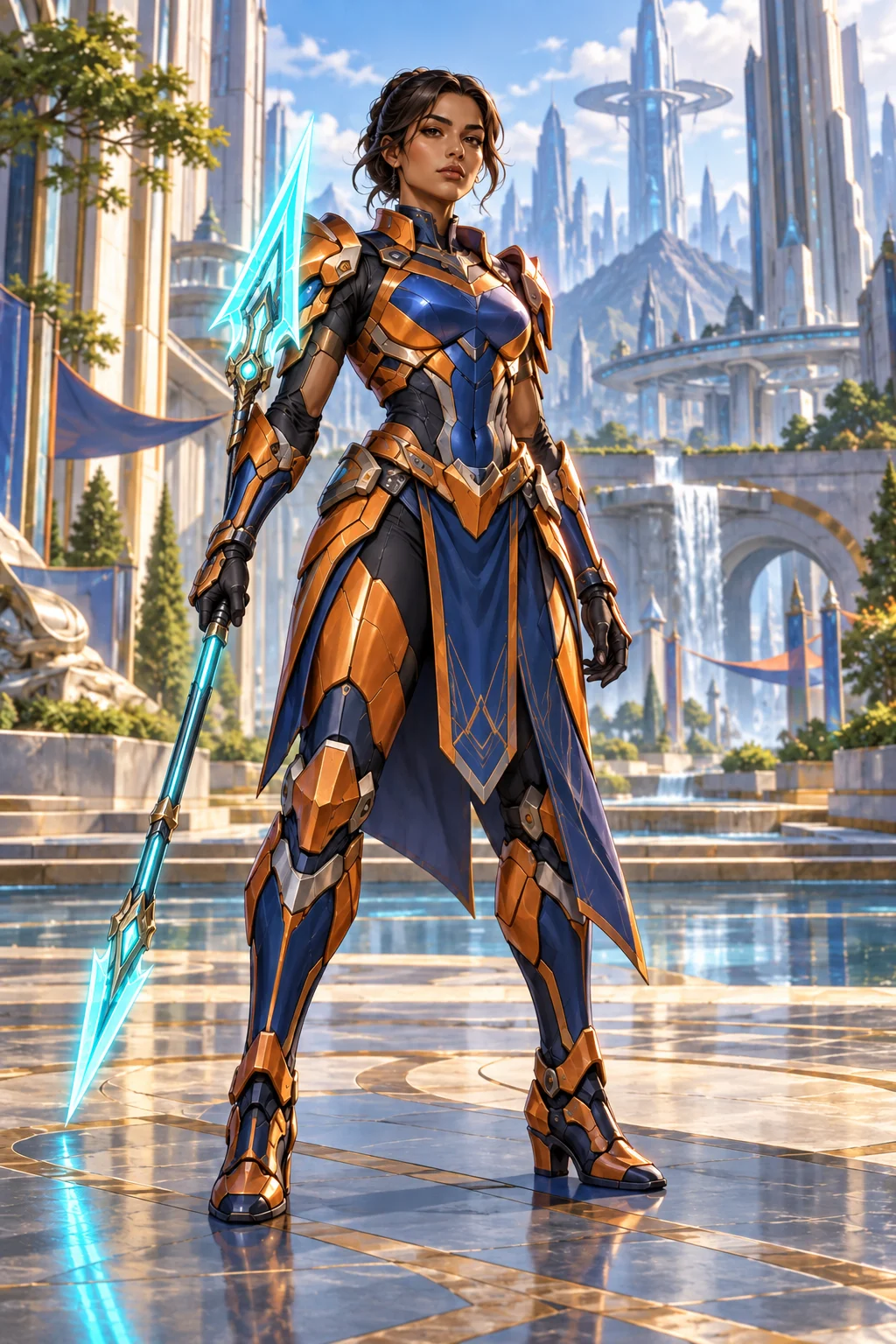 Prepared illustration: same hero holding an energy spear