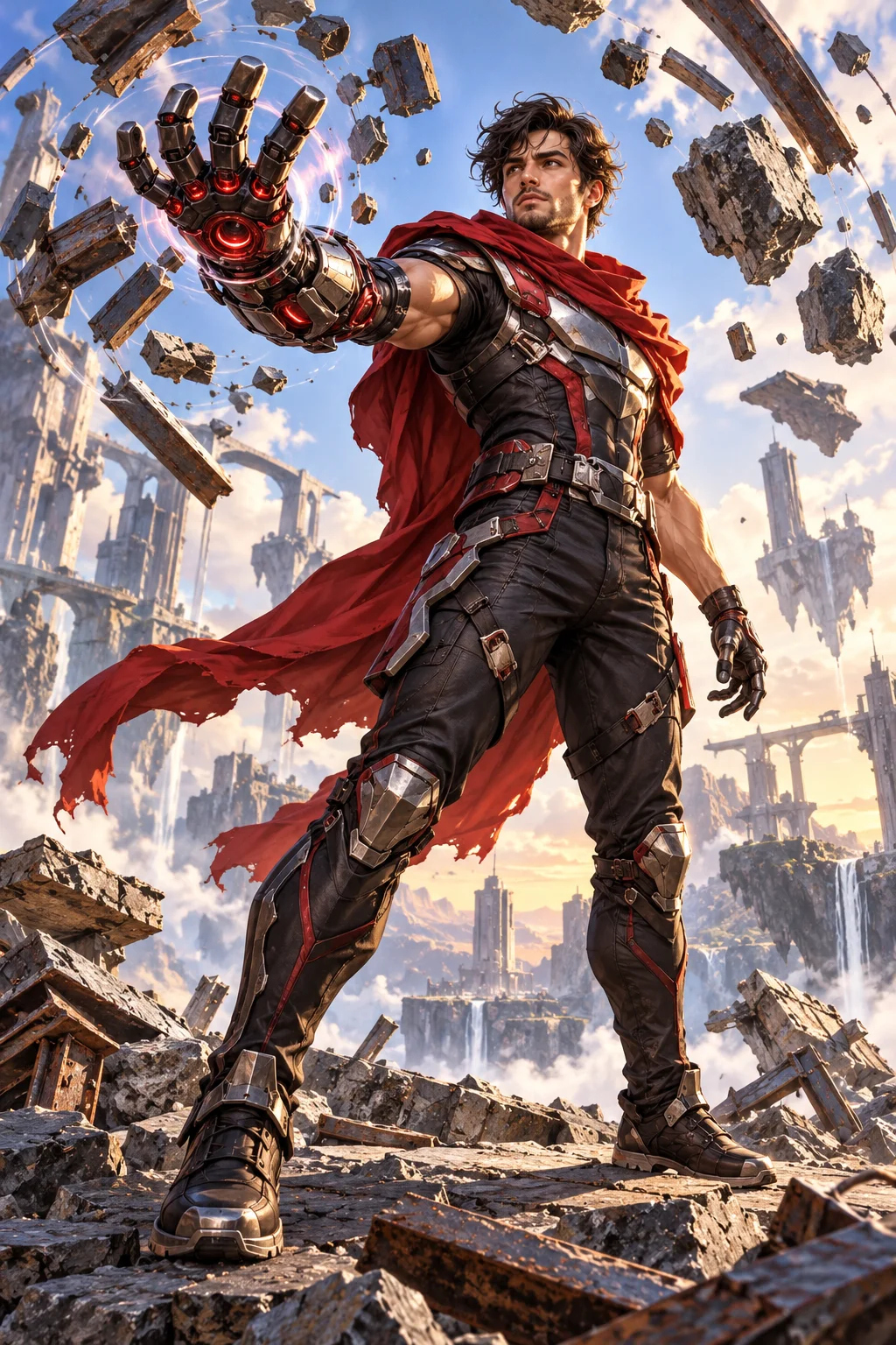 Prepared illustration: hero with a magnetic gauntlet