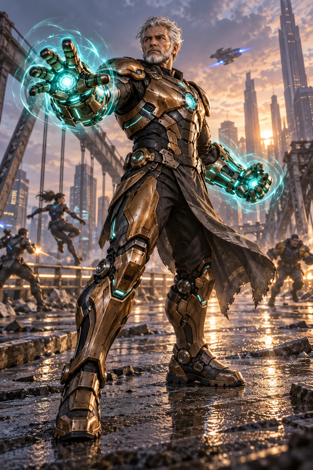 Prepared illustration: original bronze armored rescue hero