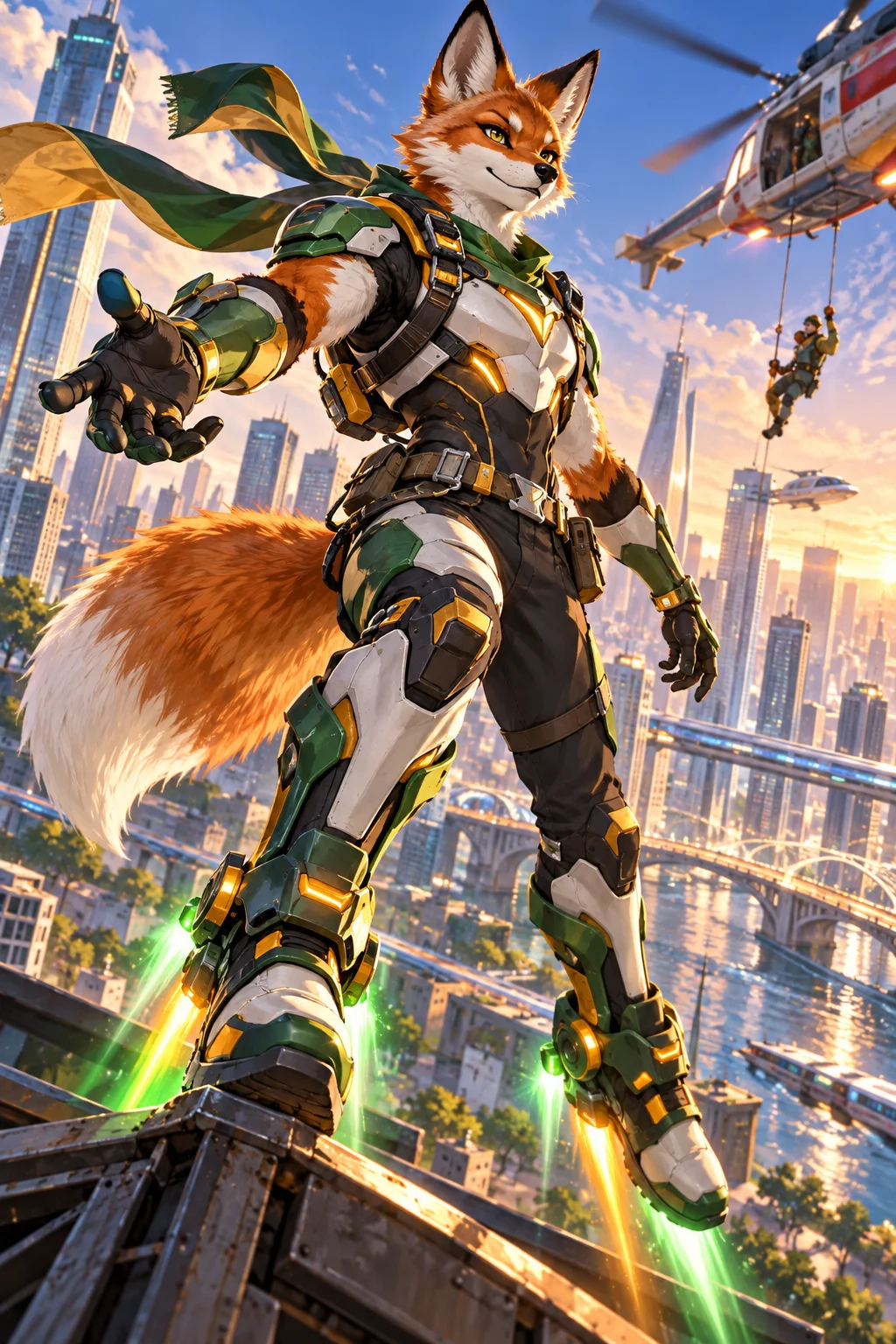Prepared illustration: fox-like city rescuer