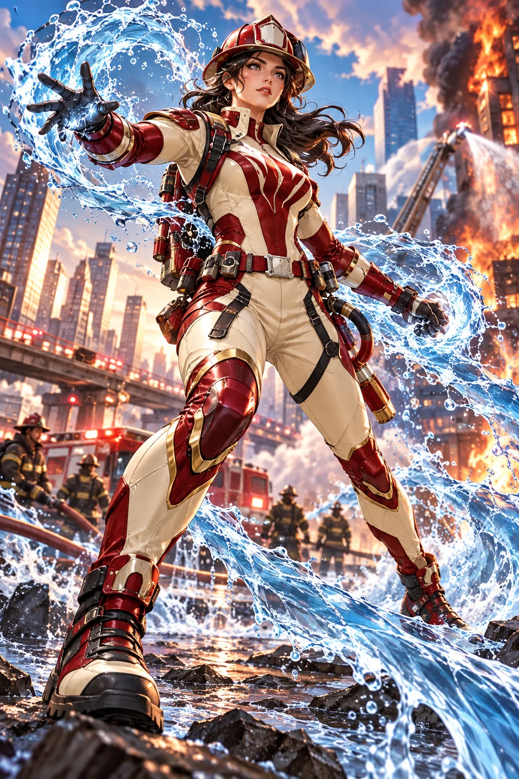 Prepared illustration: firefighter with water powers