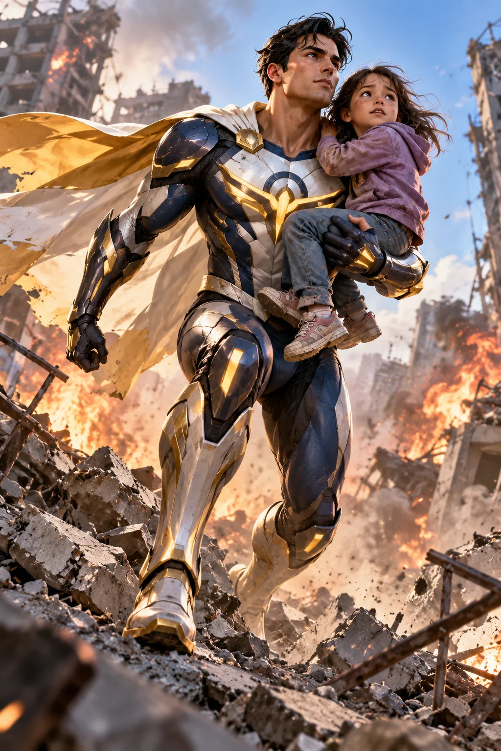 Prepared illustration: hero helping a child