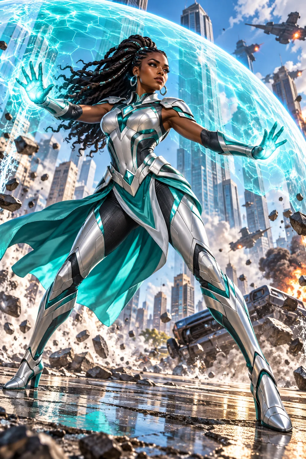Prepared illustration: hero deploying a barrier