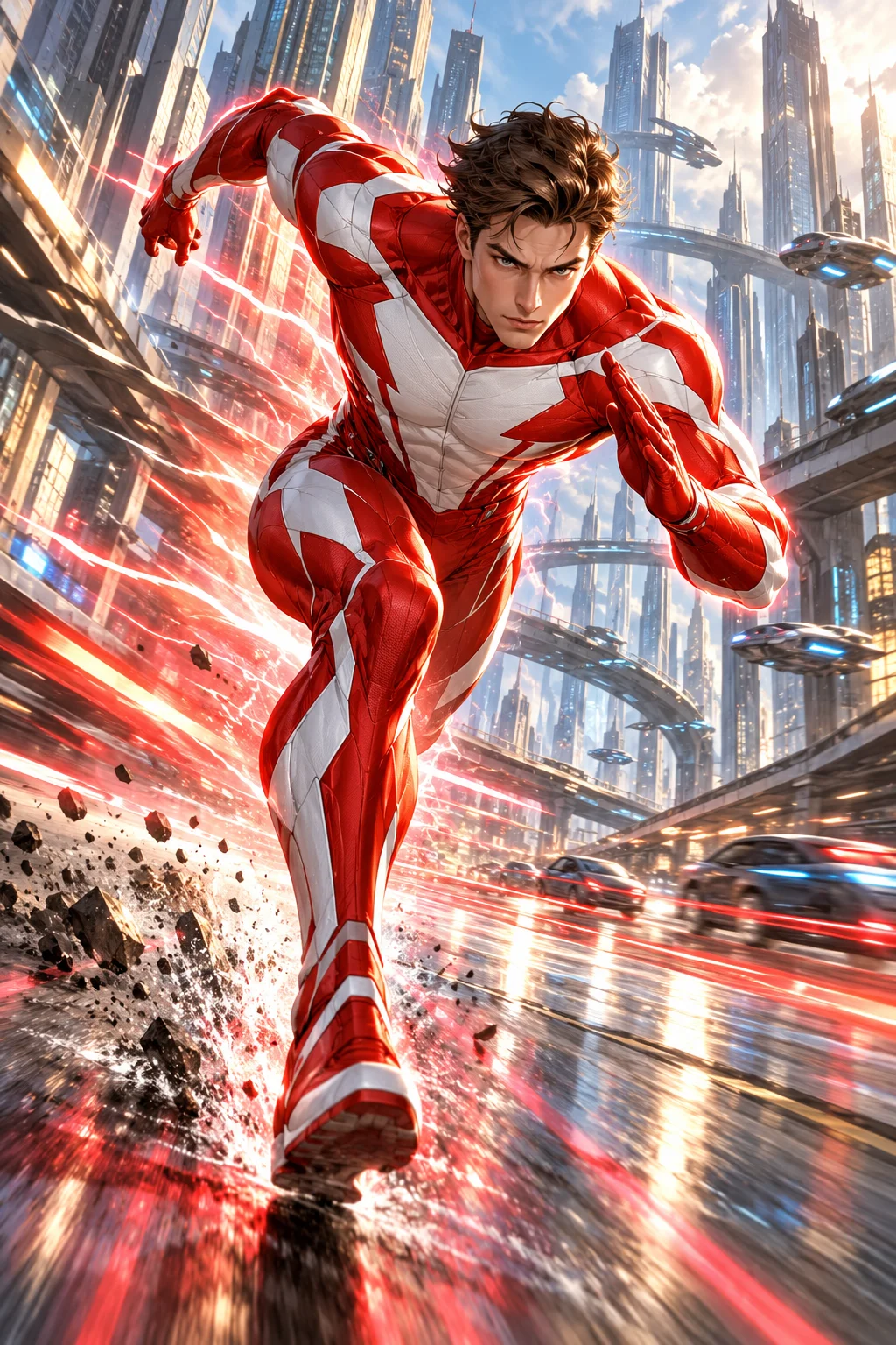 Prepared illustration: speed hero racing through the city