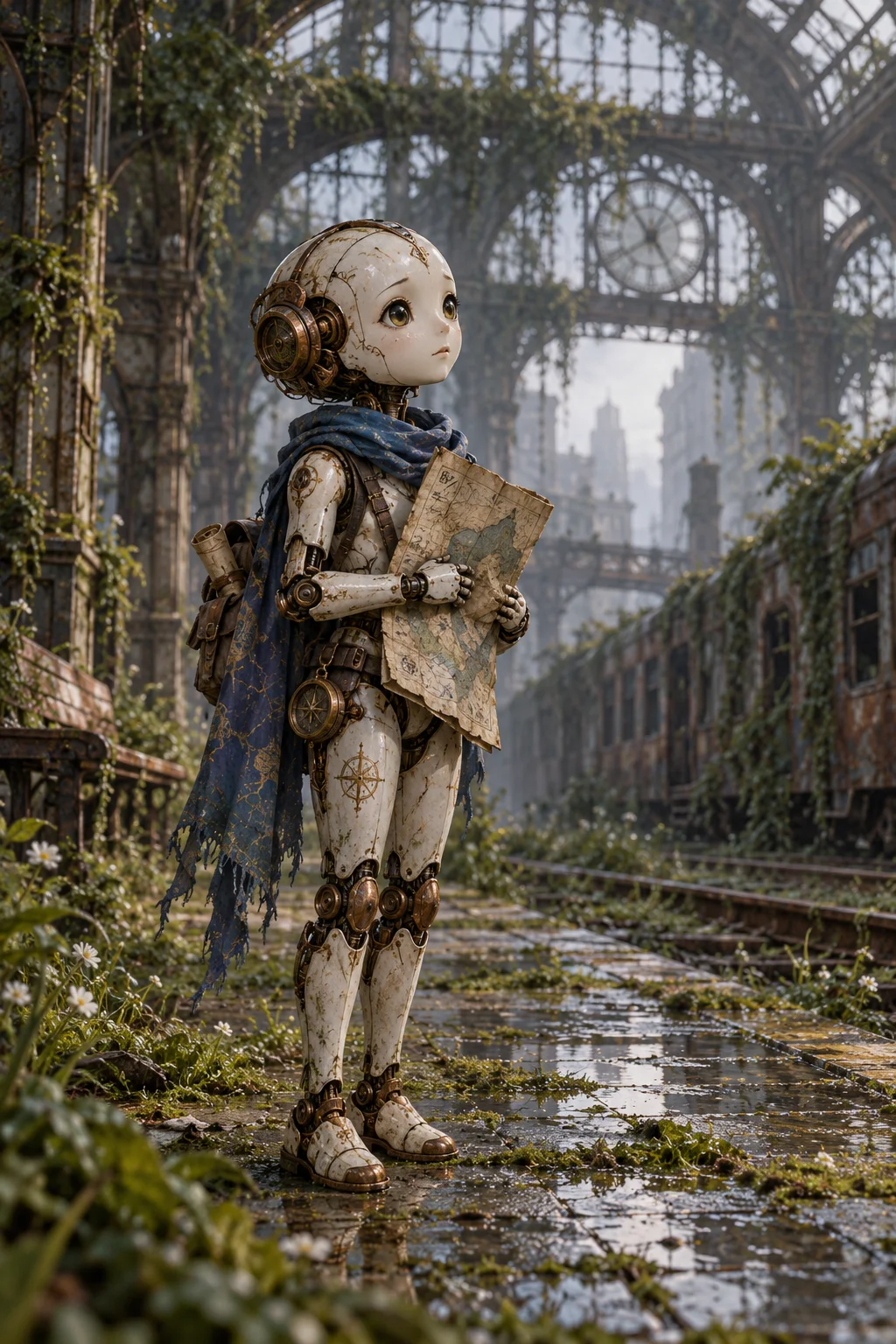 Prepared illustration: original porcelain android cartographer