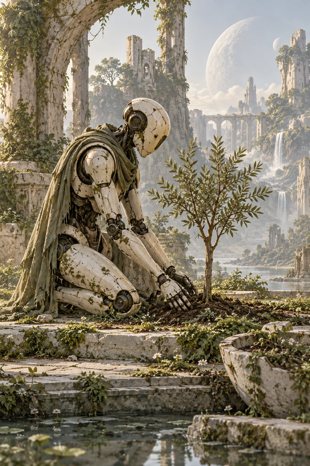 Prepared illustration: machine tending a tree