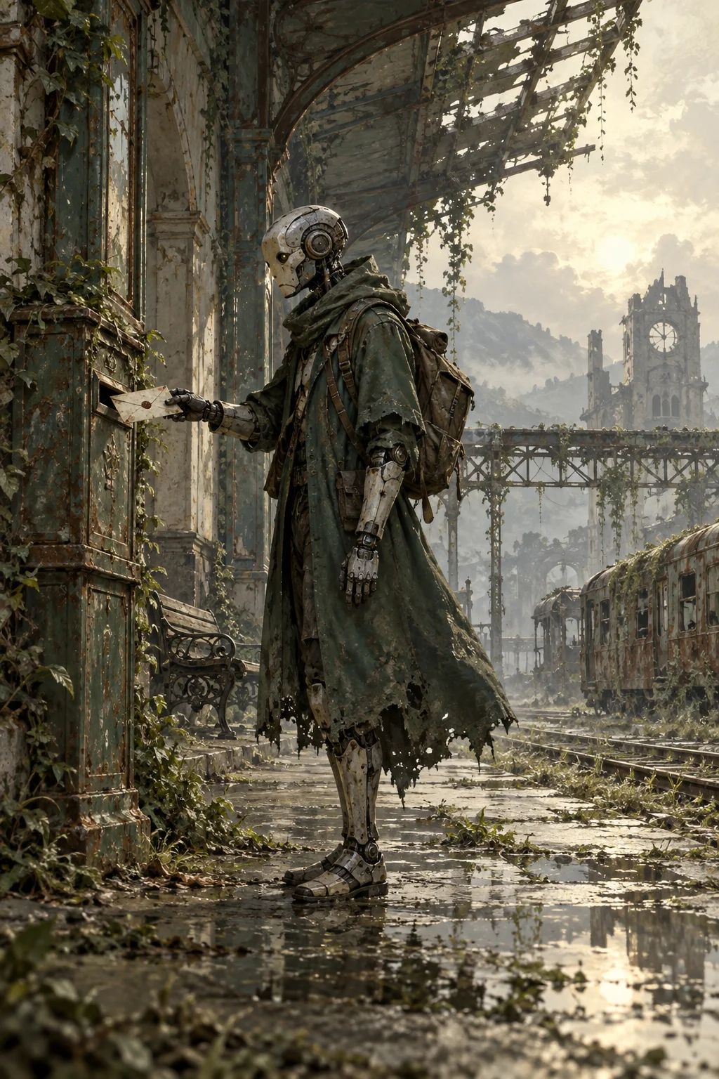 Prepared illustration: android delivering a letter