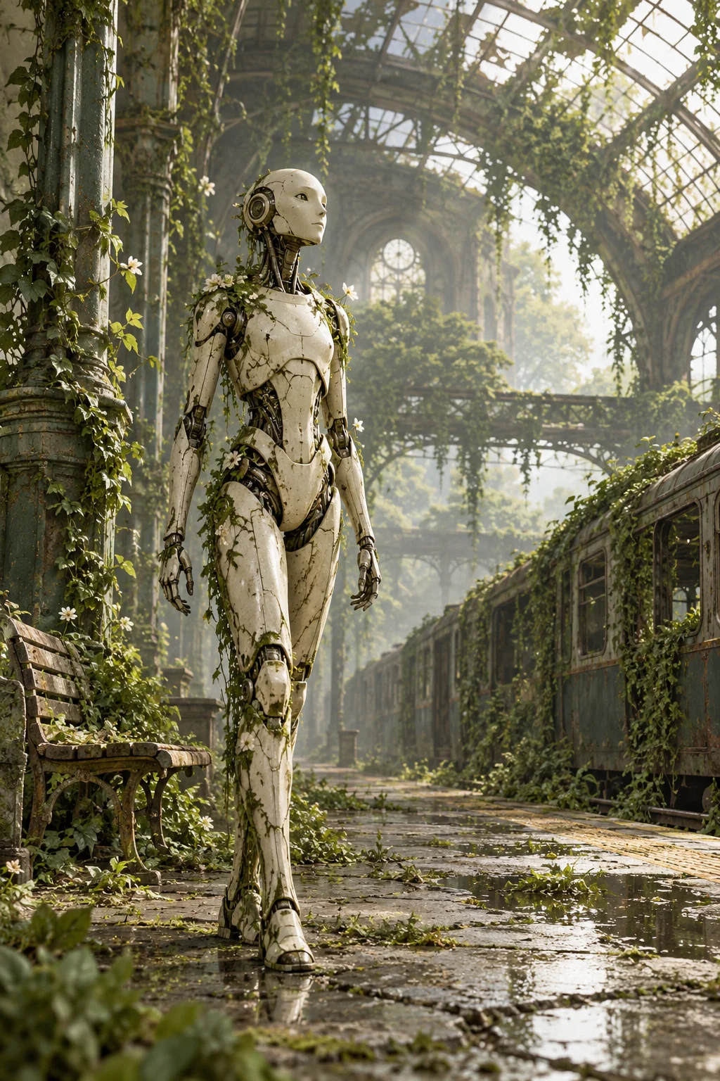 Prepared illustration: android in a train station