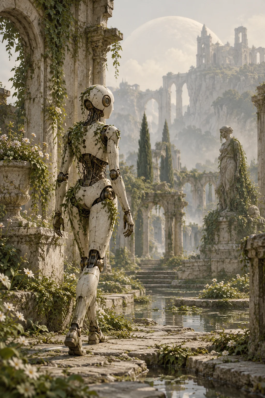 Prepared illustration: machine in a garden
